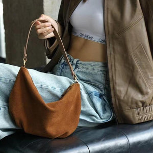 Brown Suede Hobo Bag With Zipper Soft Leather Hobo Womens