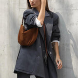 Brown Suede Hobo Bag With Zipper Soft Leather Hobo Womens