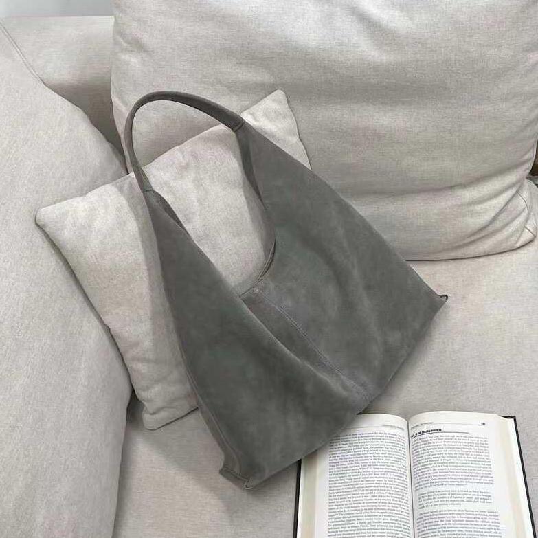 Suede Leather Hobo Tote Grey Suede Hobo Bag Gray Hobo Purse Bag 