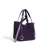 Small Leather Tote Bag purple Suede Leather Bucket Tote Bag Womens 