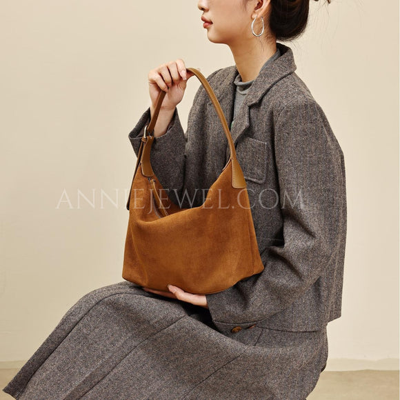 Suede Leather Hobo Bag Brown Leather Hobo Shoulder Bag Purse For Ladies Womens