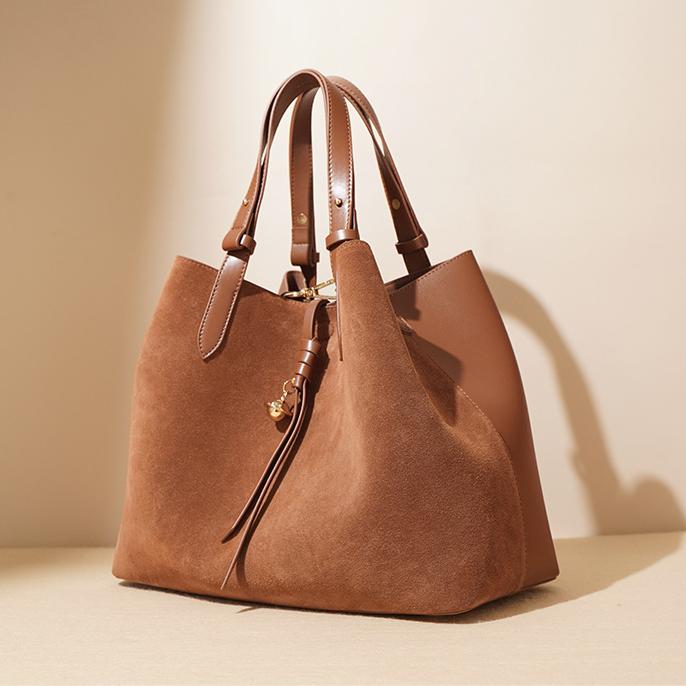 Suede Tote Bag, Minimal Leather Tote Bags, Genuine Leather