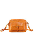 Tan Leather Boxy Crossbody Bag Purse For Ladies