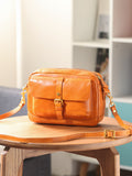 Tan Leather Boxy Crossbody Bag Purse For Ladies