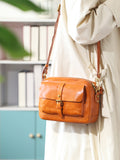 Tan Genuine Leather Zipper Satchel Bag 