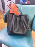 Genuine Leather Medium Tote Bag black Leather Tote Simple Leather Purse Womens