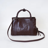 Small Genuine Leather Tote Bag With Zipper Womens brown Leather Handbag - Annie Jewel