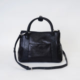Small Genuine Leather Tote Bag With Zipper Womens Black Leather Handbag - Annie Jewel