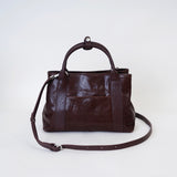 Small Genuine Leather Tote Bag With Zipper Womens brown Leather Handbag - Annie Jewel