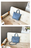 Small blue Leather Tote Bag Ladies Small Leather Purse Tote Bag With Leather Straps 