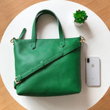 Small green Leather Tote Bag Ladies Small Leather Purse Tote Bag With Leather Straps 