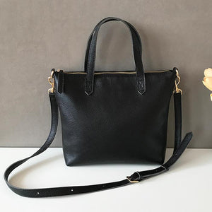 Small Black Leather Tote Bag Ladies Small Leather Purse Tote Bag With Leather Straps 