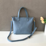 Small blue Leather Tote Bag Ladies Small Leather Purse Tote Bag With Leather Straps 