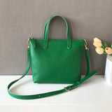 Small green Leather Tote Bag Ladies Small Leather Purse Tote Bag With Leather Straps 