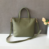 Small green Leather Tote Bag Ladies Small Leather Purse Tote Bag With Leather Straps 