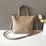 Small khaki Leather Tote Bag Ladies Small Leather Purse Tote Bag With Leather Straps 