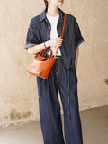 Small Leather Tote Purse Orange Leather Tote Cowhide Tote Womens 