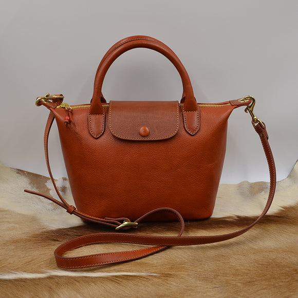 Small Leather Tote Purse Orange Leather Tote Cowhide Tote Womens 