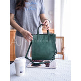 The Leather Small Tote Bag Women's Dark Green Leather Tote With Strap