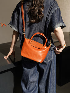 Small Leather Tote Purse Orange Leather Tote Cowhide Tote Womens 