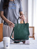 The Leather Small Tote Bag Women's Dark Green Leather Tote With Strap