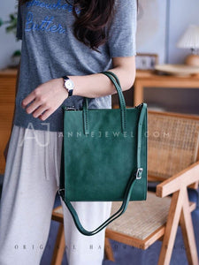 The Leather Small Tote Bag Women's Dark Green Leather Tote With Strap