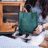 The Leather Small Tote Bag Women's Dark Green Leather Tote With Strap