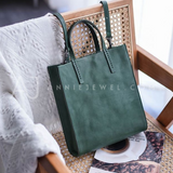 The Leather Small Tote Bag Women's Dark Green Leather Tote With Strap