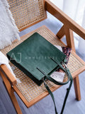 The Leather Small Tote Bag Women's Dark Green Leather Tote With Strap