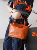 Small Leather Tote Purse Orange Leather Tote Cowhide Tote Womens 