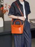 Small Leather Tote Purse Orange Leather Tote Cowhide Tote Womens 