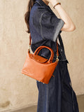 Small Leather Tote Purse Orange Leather Tote Cowhide Tote Womens 