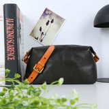 Genuine Leather Cube Clutch Toiletry&Cosmetic Bag Purse Pouch Womens 