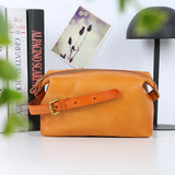 Genuine Leather Cube Clutch Toiletry&Cosmetic Bag Purse Pouch Womens 