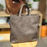 Grey Leather Tote Handbag Tote Bag With Shoulder Strap 