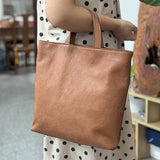 tan Leather Tote Handbag Tote Bag With Shoulder Strap 