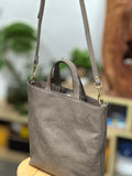 Grey Leather Tote Handbags Tote Bag With Shoulder Strap 