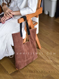 Women's Brown Suede Tote Bag Brown Suede Tote Purses Tote Suede Bag 