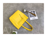 Women's yellow Leather Tote Vertical Leather Tote Bag Cowhide Tote Soft Tote Bags 