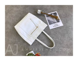 Women's white Leather Tote Vertical Leather Tote Bag Cowhide Tote Soft Tote Bags 