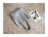 Women's grey Leather Tote Vertical Leather Tote Bag Cowhide Tote Soft Tote Bags 