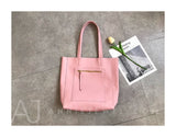 Women's pink Leather Tote Vertical Leather Tote Bag Cowhide Tote Soft Tote Bags 