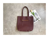 Women's Simple Leather Tote Vertical Leather Tote Bag Cowhide Tote Soft Tote Bags 