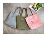 Women's Simple Leather Tote Vertical Leather Tote Bag Cowhide Tote Soft Tote Bags 