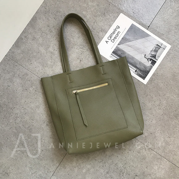 Women's oliver green Leather Tote Vertical Leather Tote Bag Cowhide Tote Soft Tote Bags 