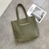 Women's oliver green Leather Tote Vertical Leather Tote Bag Cowhide Tote Soft Tote Bags 