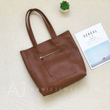 Women's Simple Leather Tote Vertical Leather Tote Bag Cowhide Tote Soft Tote Bags 