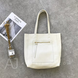 Women's white Leather Tote Vertical Leather Tote Bag Cowhide Tote Soft Tote Bags 