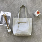 Women's silver Leather Tote Vertical Leather Tote Bag Cowhide Tote Soft Tote Bags 