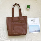 Women's Simple Leather Tote Vertical Leather Tote Bag Cowhide Tote Soft Tote Bags 